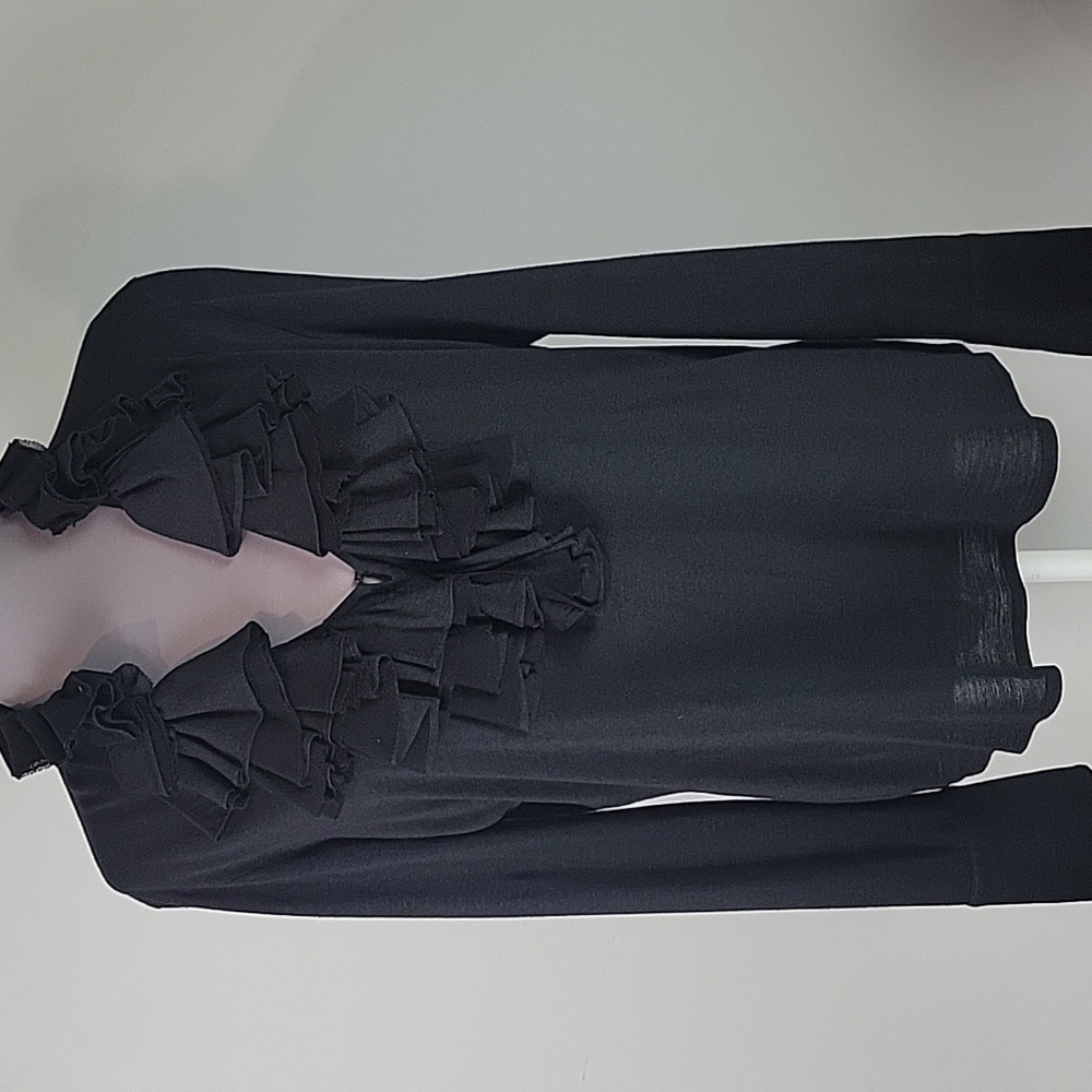 Ralph Lauren black silk ruffle neck blouse size Medium